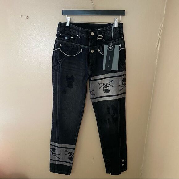 Mastermind Japan x C2H4 jeans double waist skull print chain black NWT S $550 - Picture 9 of 16